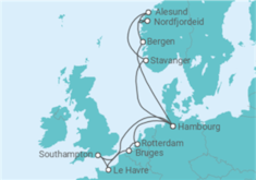 Itinéraire -  Royaume-Uni, France, Belgique, Hollande, Allemagne, Norvège - AIDA