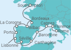 Itinéraire -  De Southampton (Londres) à Rome (Civitavecchia) - Norwegian Cruise Line