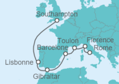 Itinéraire -  Italie, France, Espagne, Gibraltar, Portugal - Princess Cruises