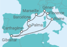 Itinéraire -  Italie, France, Espagne, Gibraltar - Princess Cruises