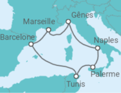 Itinéraire -  Tunisie, Espagne, France, Italie - MSC Croisières