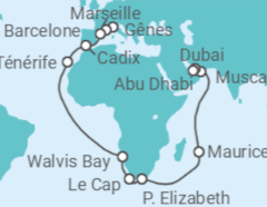 Itinéraire -  De Gênes (Italie) à Abu Dhabi (EAU) - Costa Croisières