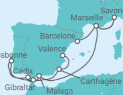Itinéraire -  France, Italie, Espagne, Gibraltar, Portugal - Costa Croisières