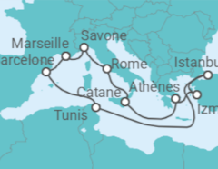 Itinéraire -  Italie, Grèce, Turquie, Tunisie, Espagne, France - Costa Croisières