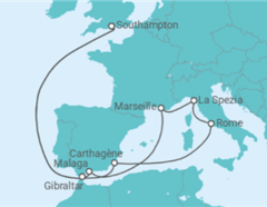 Itinéraire -  Espagne, Italie, France, Gibraltar - Cunard