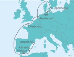 Itinéraire -  Danemark, Hollande, France, Espagne - MSC Cruceros