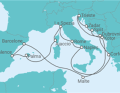 Itinéraire -  Italie, France, Espagne, Malte, Monténégro, Croatie, Grèce - Cunard
