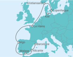 Itinéraire -  Danemark, France, Espagne - Costa Cruceros