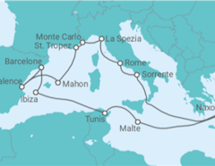 Itinéraire -  Espagne, Tunisie, Malte, Italie, Monaco, France - Explora Journeys