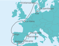 Itinéraire -  Danemark, France, Espagne TI - Costa Cruceros