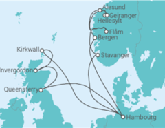 Itinéraire -  Royaume-Uni, Allemagne, Norvège - Costa Cruceros
