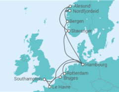 Itinéraire -  Norvège, Allemagne, Royaume-Uni, France, Belgique, Hollande - AIDA