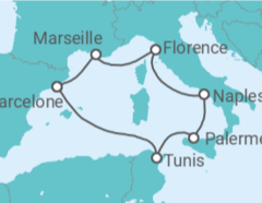 Itinéraire -  France, Espagne, Tunisie, Italie - Boissons incluses - MSC Cruceros