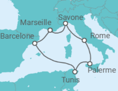 Itinéraire -  Espagne, Tunisie, Italie - Costa Croisières