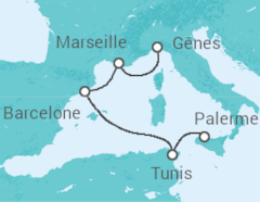 Itinéraire -  Tunisie, Espagne, France - MSC Cruceros