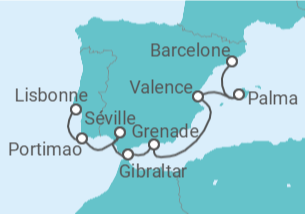 Itinéraire -  Péninsule Ibérique - Vols et hôtels inclus - Norwegian Cruise Line