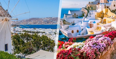 Santorin et Mykonos en avion et avec voiture de location
